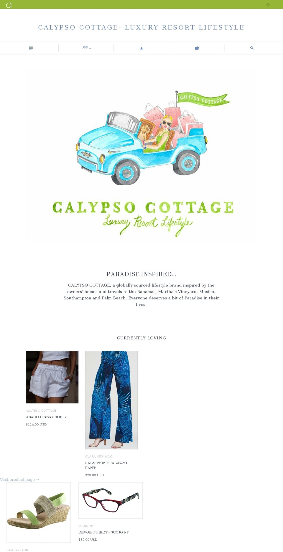 calypsocottageonline.com shopify website screenshot