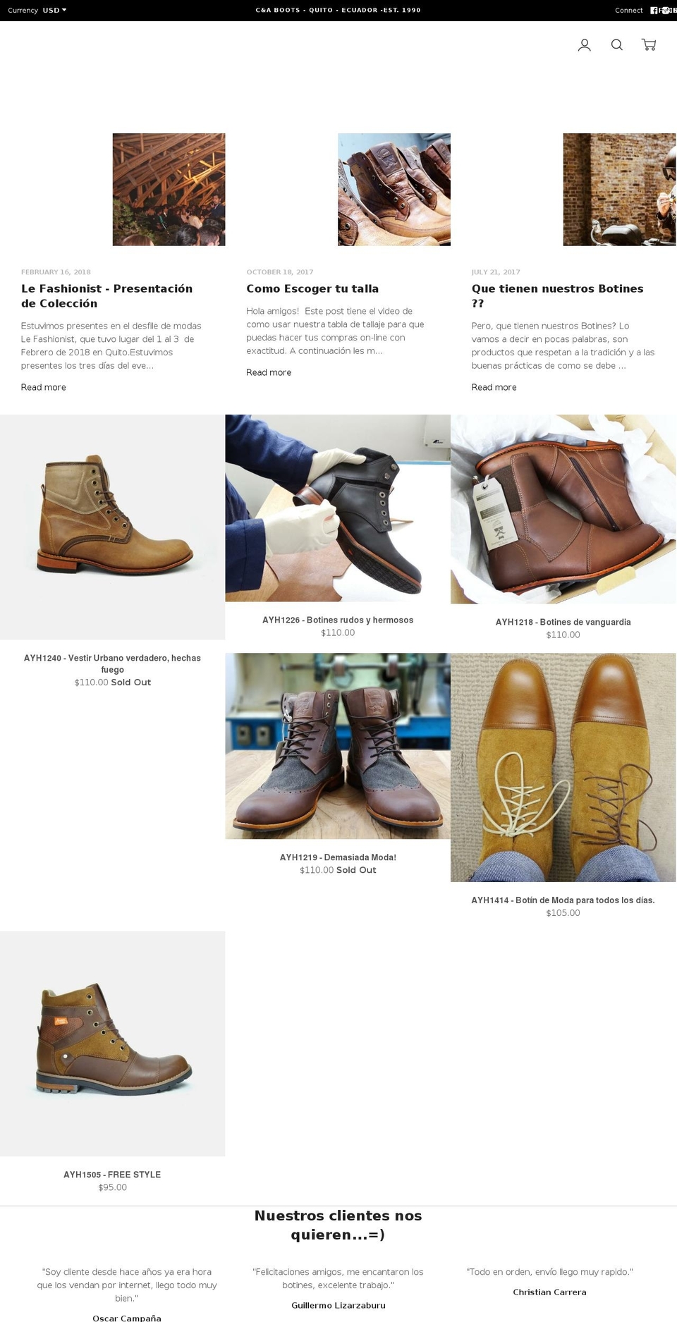 calzadoanndyboots.com shopify website screenshot