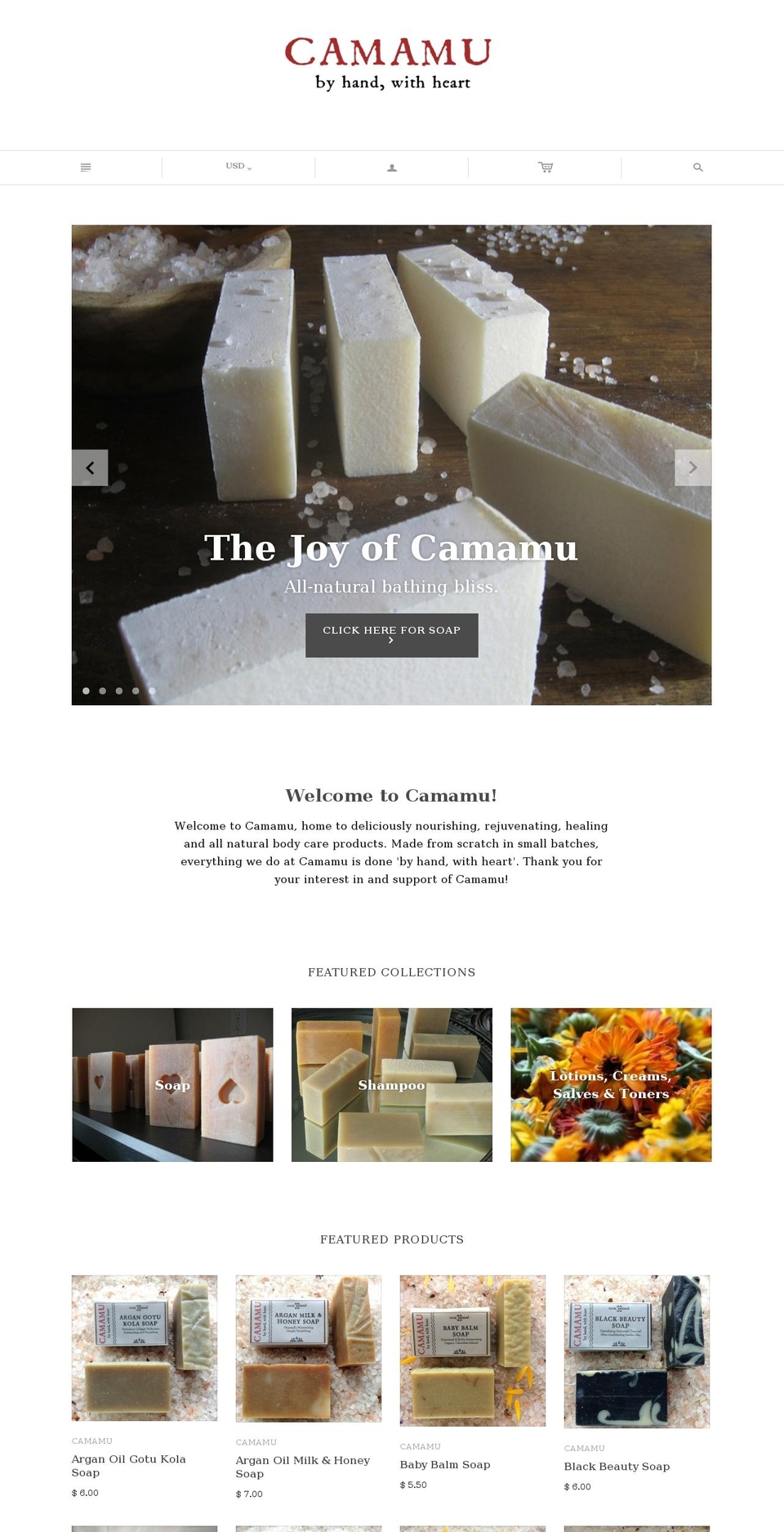 camamusoap.com shopify website screenshot