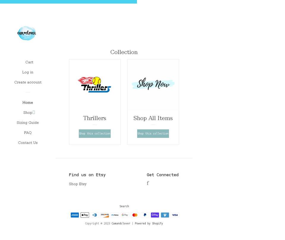 camandclover.com shopify website screenshot
