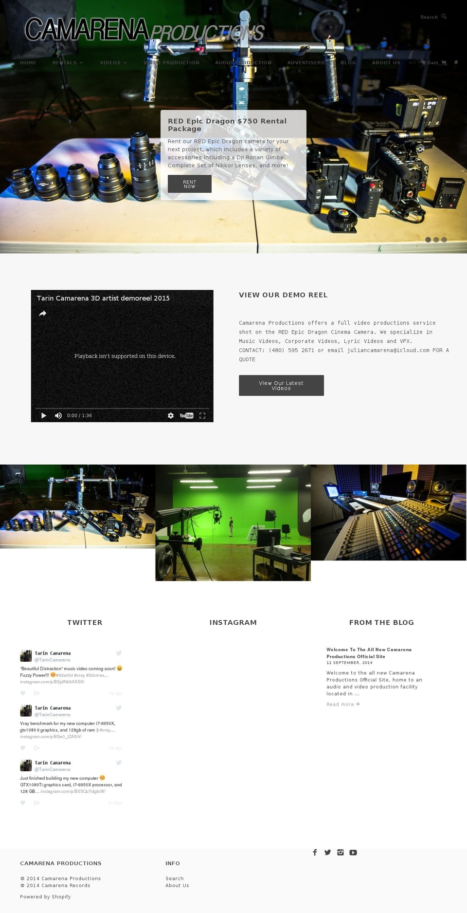 camarenaproductions.com shopify website screenshot