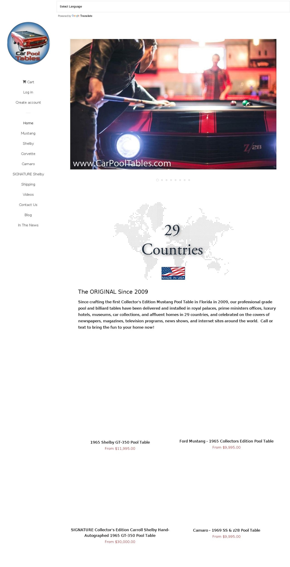camaropooltable.com — Shopify storefront screenshot