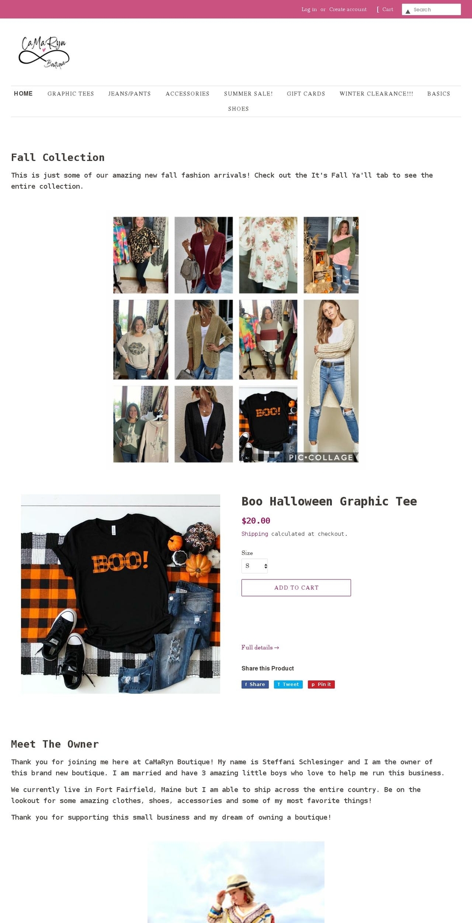 camarynboutique.com shopify website screenshot