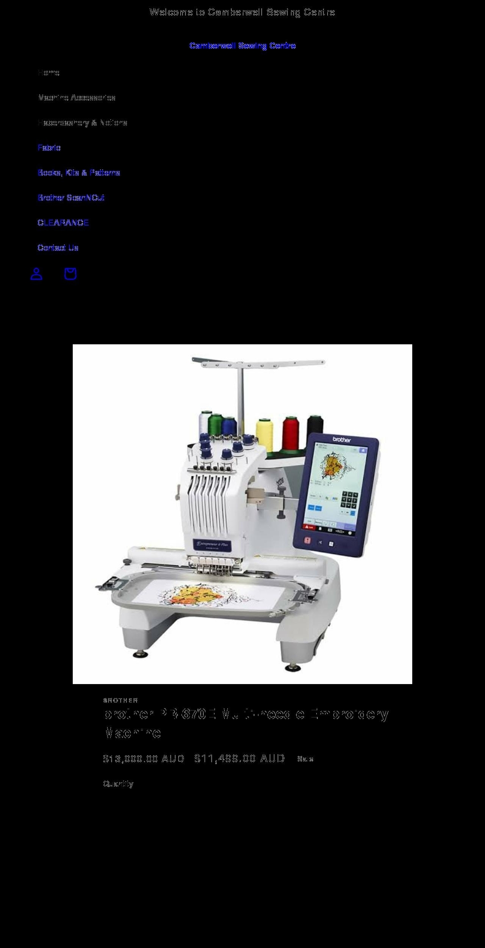 camberwellsewing.com.au shopify website screenshot