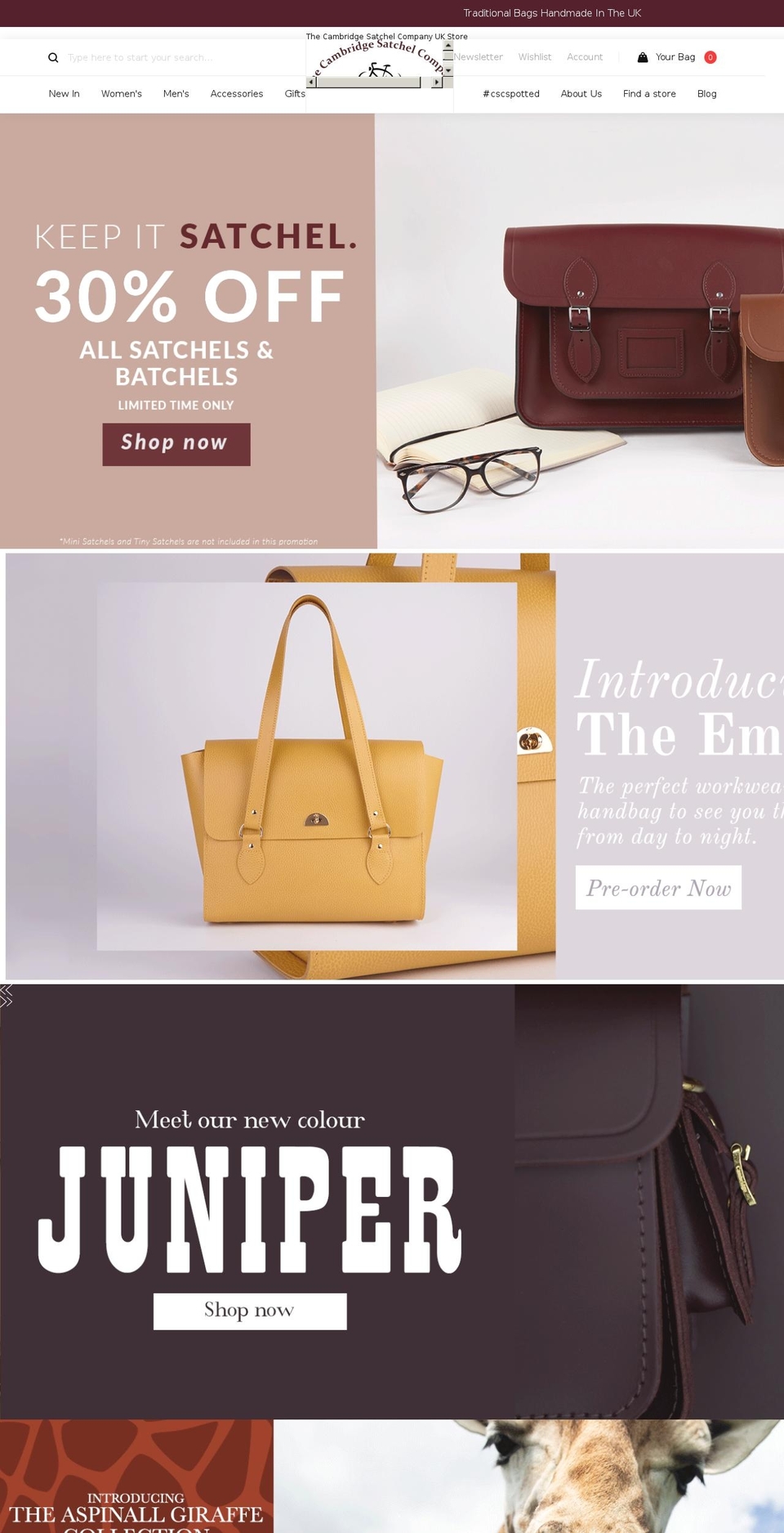 cambridge-satchels.co shopify website screenshot