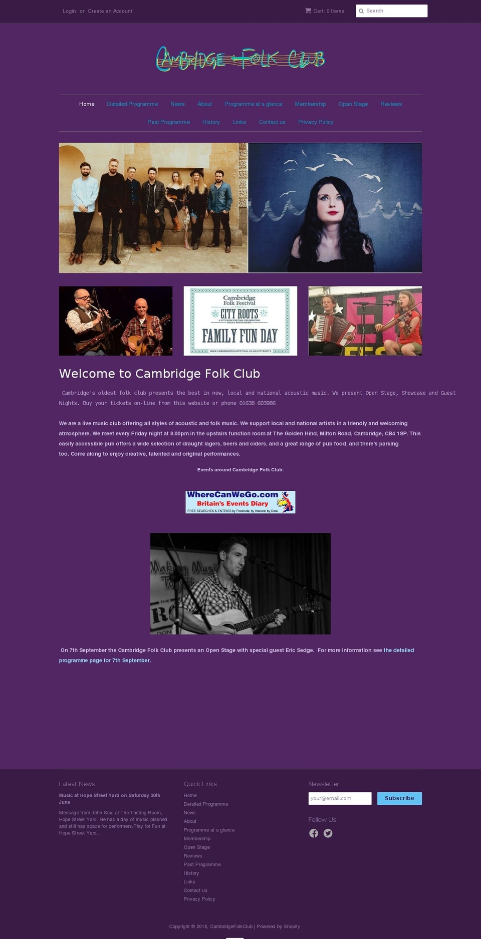 cambridgefolkclub.com — Shopify storefront screenshot