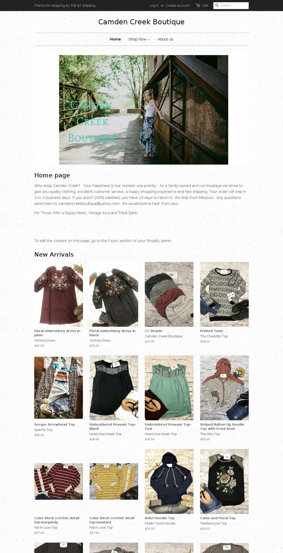 camdencreekclothing.com — Shopify storefront screenshot