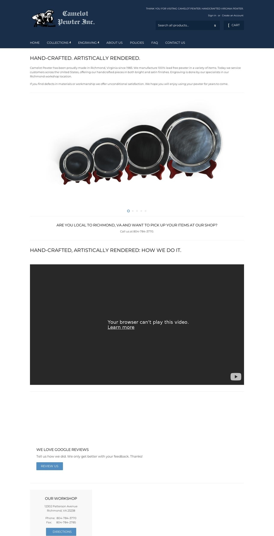 camelot-pewter-rva.myshopify.com — Shopify storefront screenshot