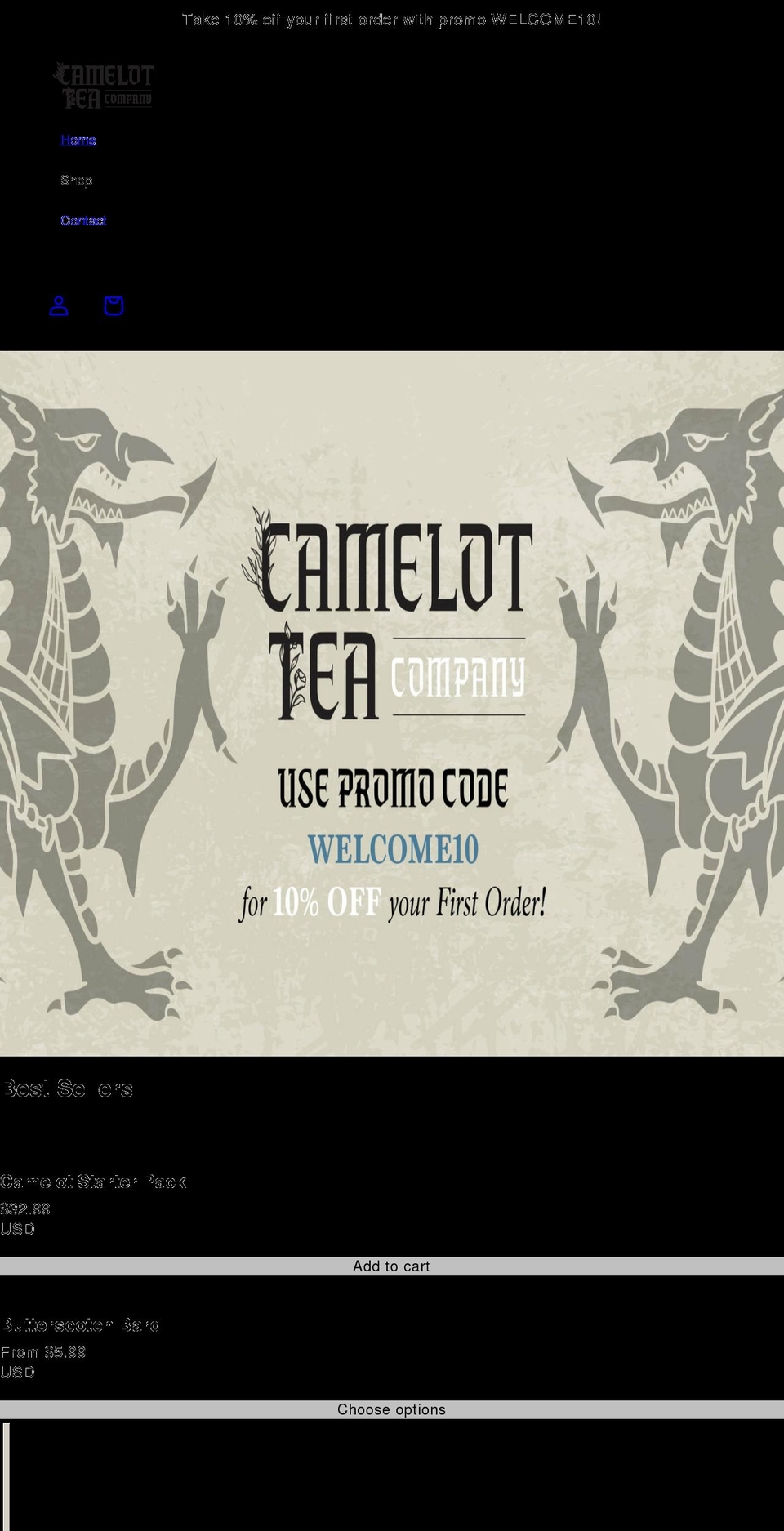 camelottea.com shopify website screenshot