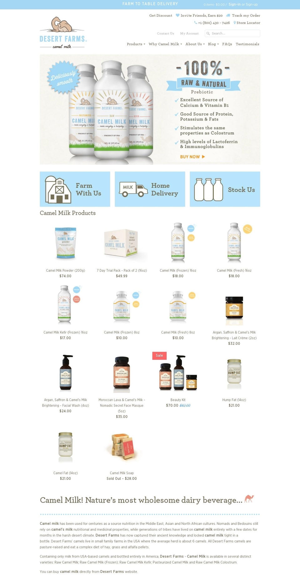 camelsmilk.com — Shopify storefront screenshot