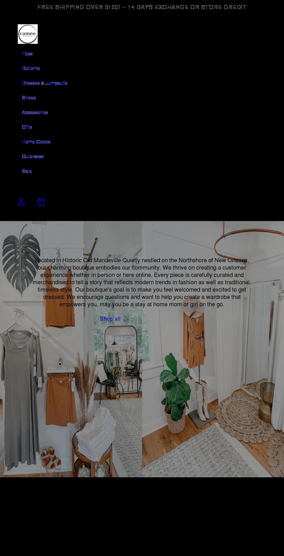 cameo.boutique shopify website screenshot