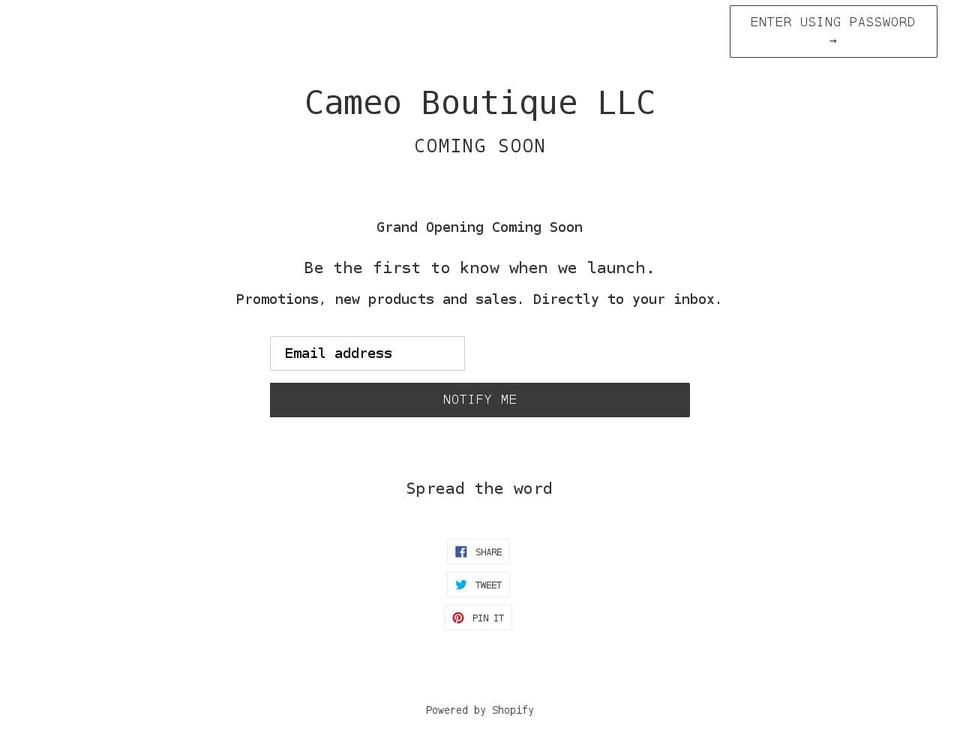 cameoboutiquellc.com shopify website screenshot