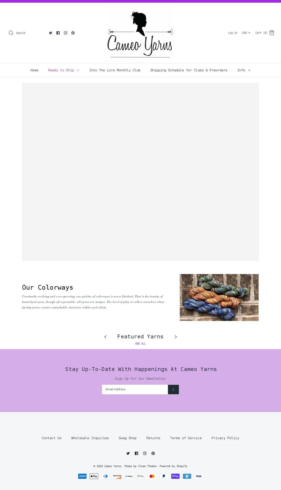 cameoyarns.com — Shopify storefront screenshot