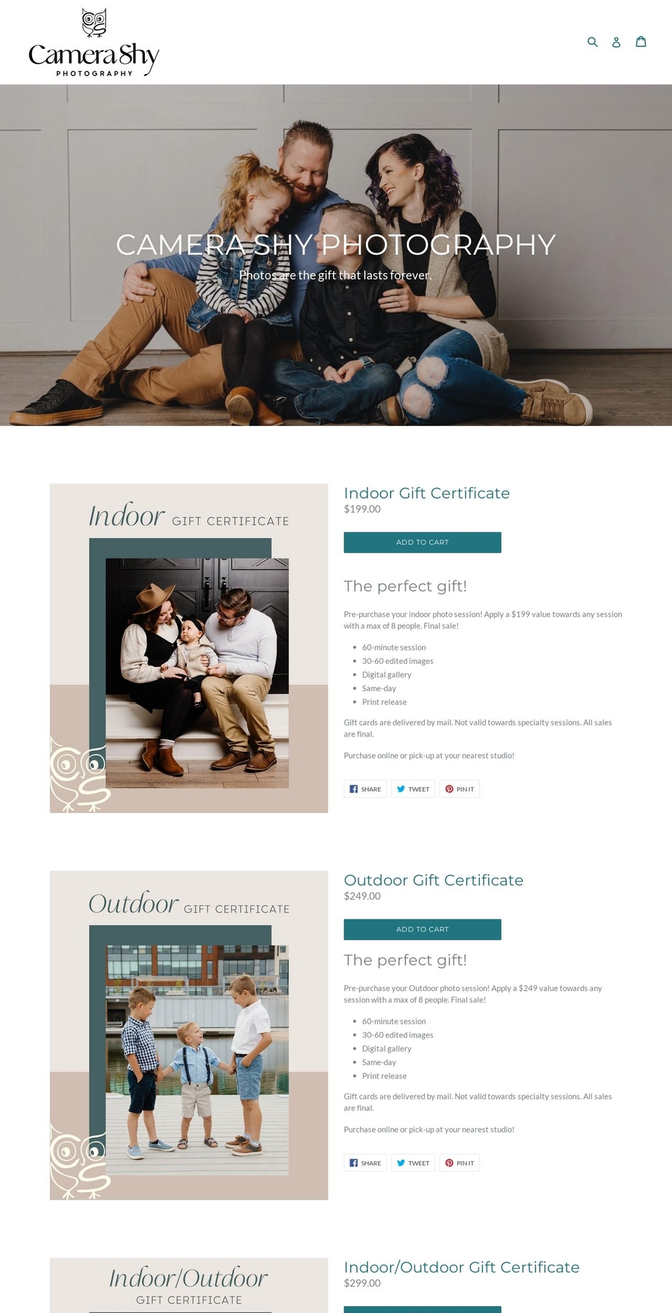 camera-shy-photography-studio.myshopify.com shopify website screenshot