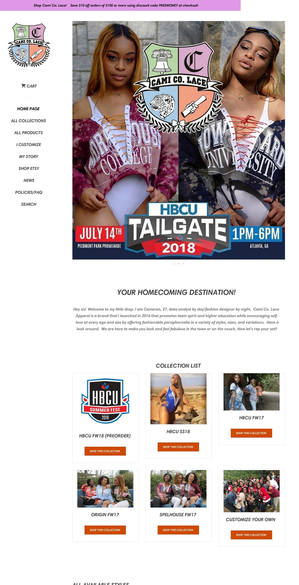 camicolace.com — Shopify storefront screenshot
