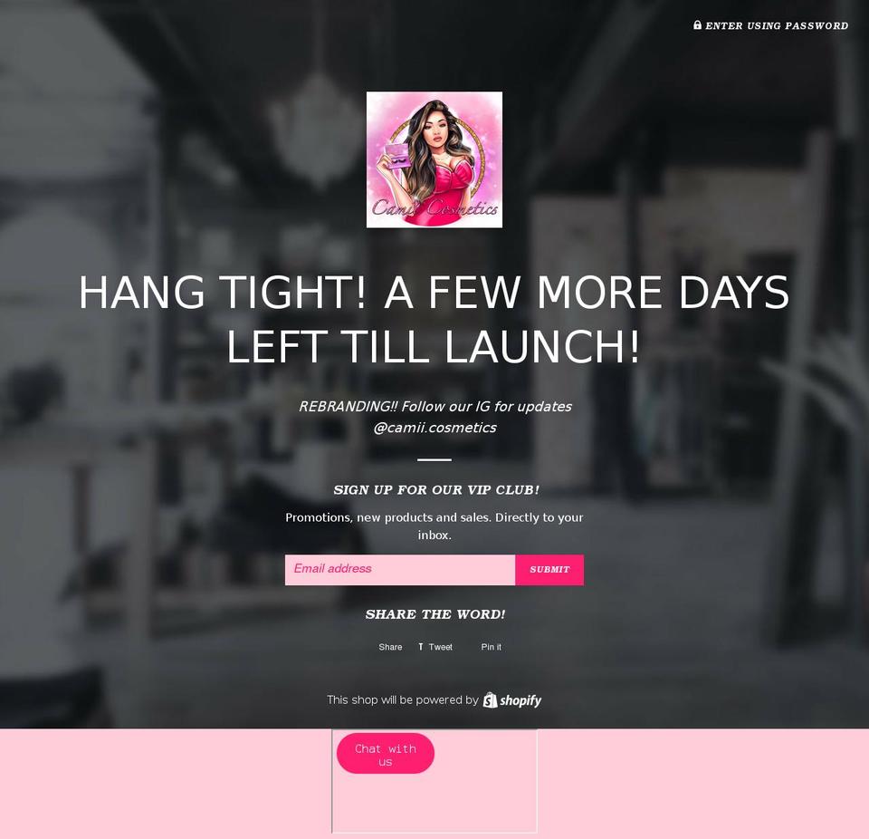 camiicosmetics.com shopify website screenshot