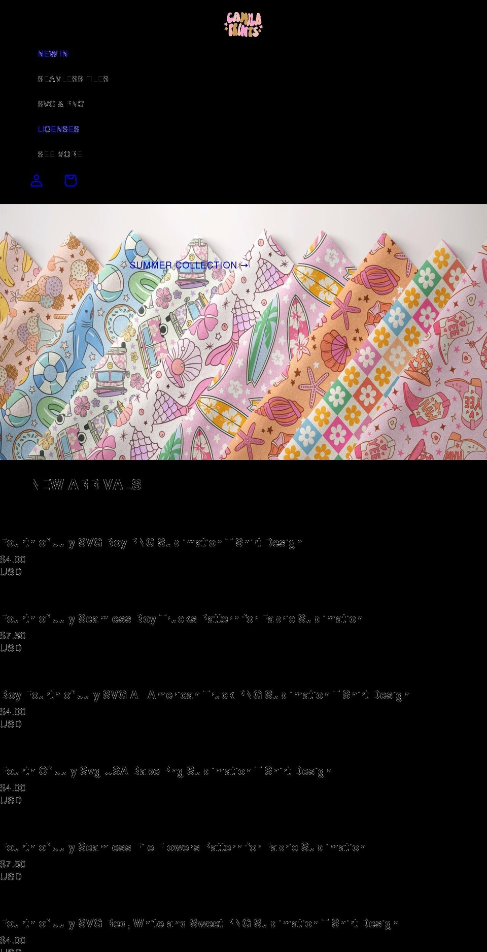 camilaprints.com shopify website screenshot