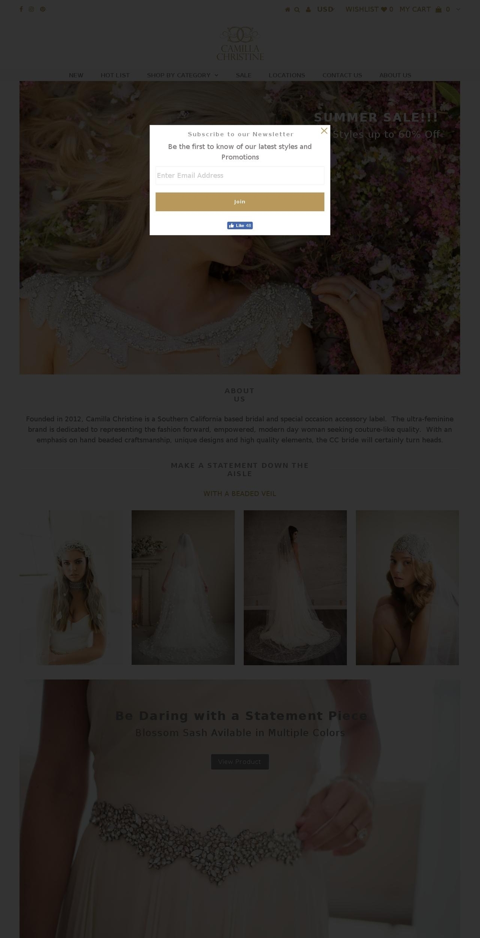 camillachristinebridal.com — Shopify storefront screenshot