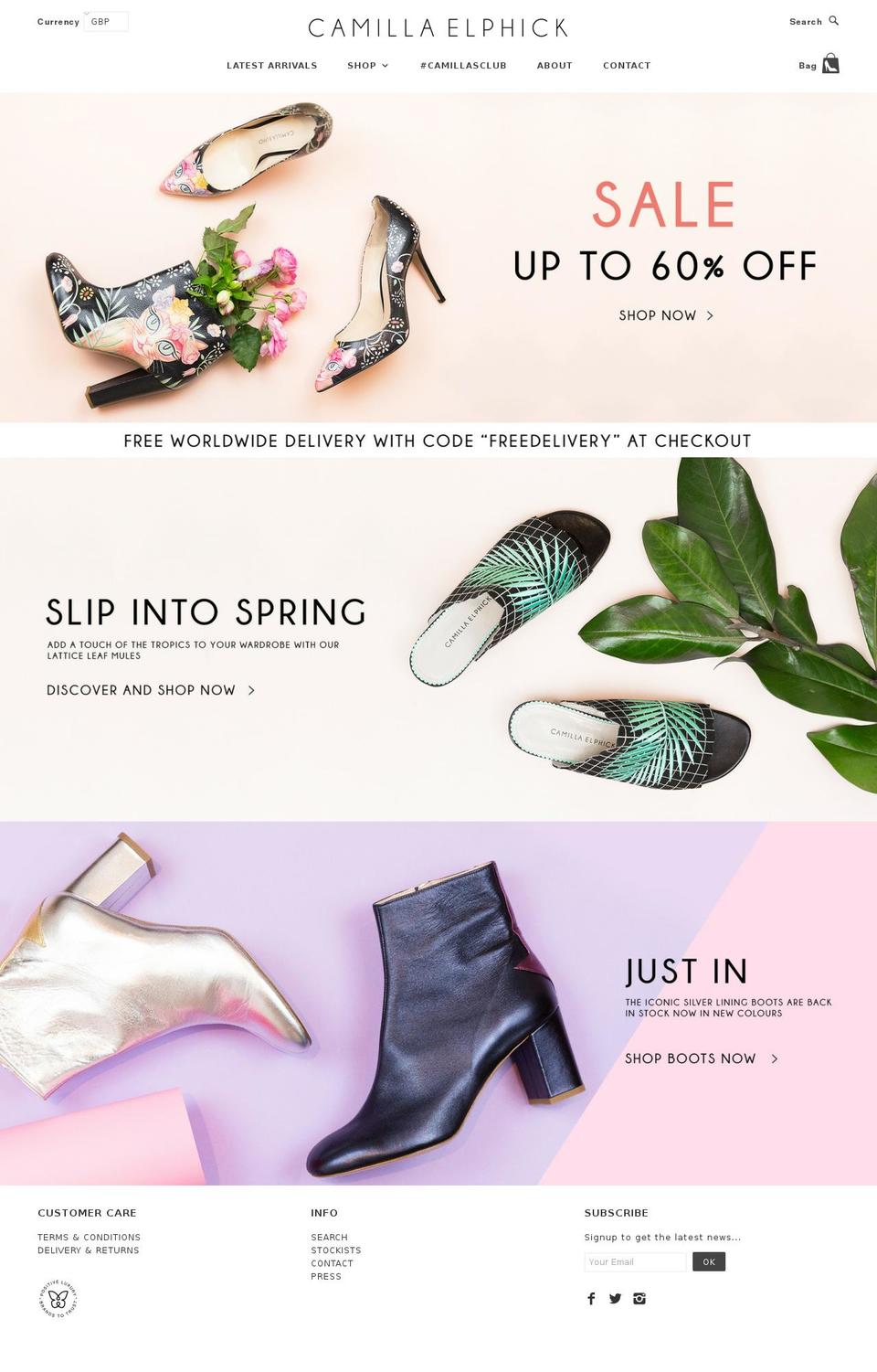 camillaelphick.com shopify website screenshot