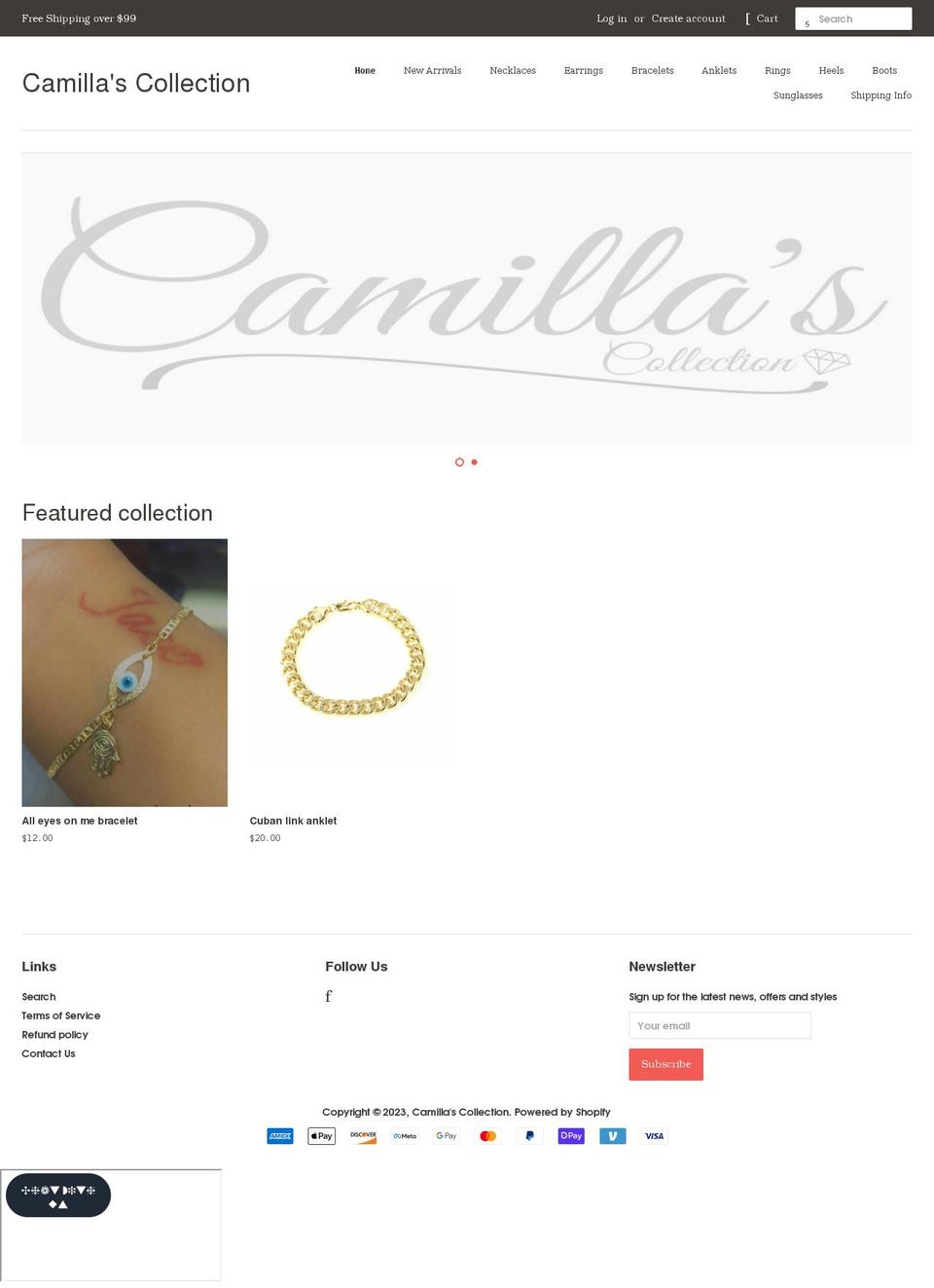 camillascollection.com shopify website screenshot