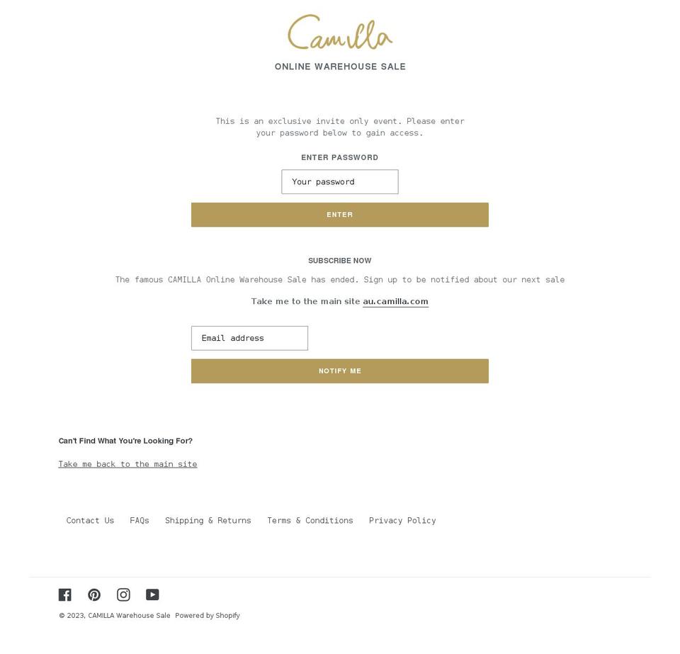 camillawarehousesale.com.au shopify website screenshot
