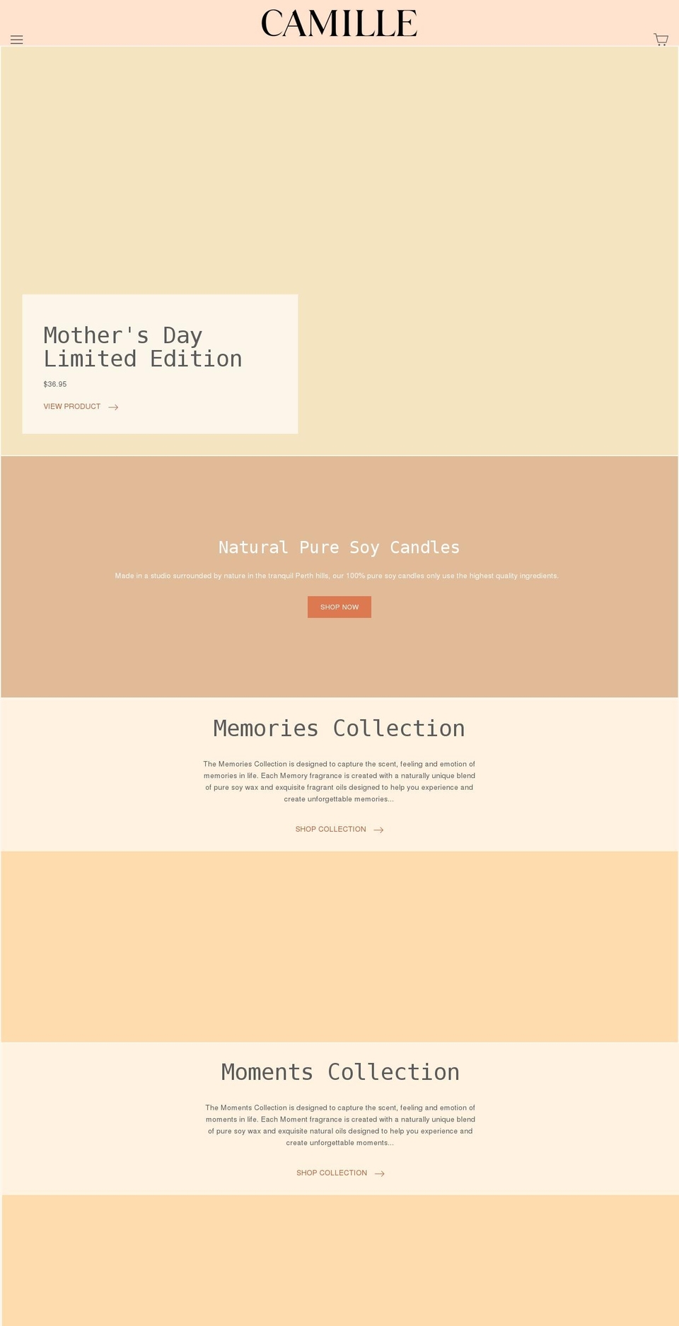 camillecandles.com.au shopify website screenshot