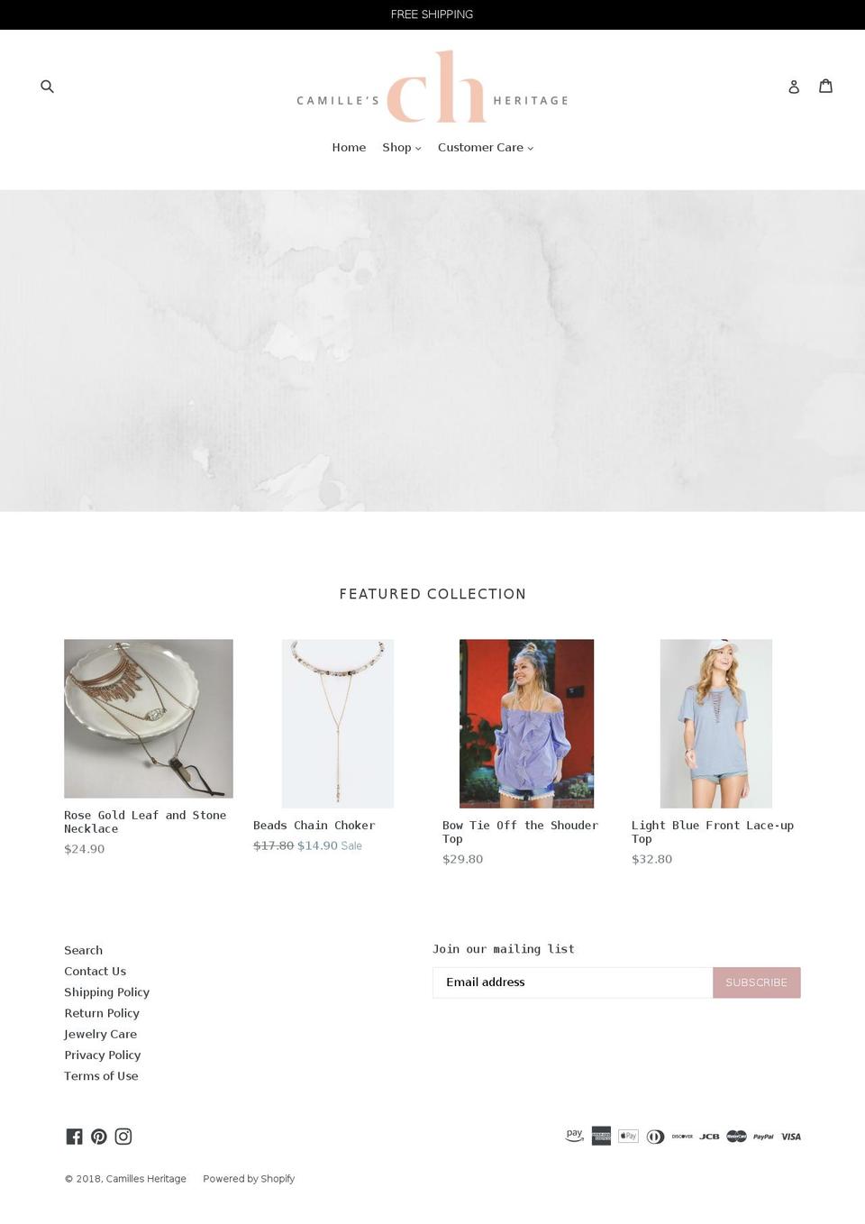 camillesheritage.com shopify website screenshot