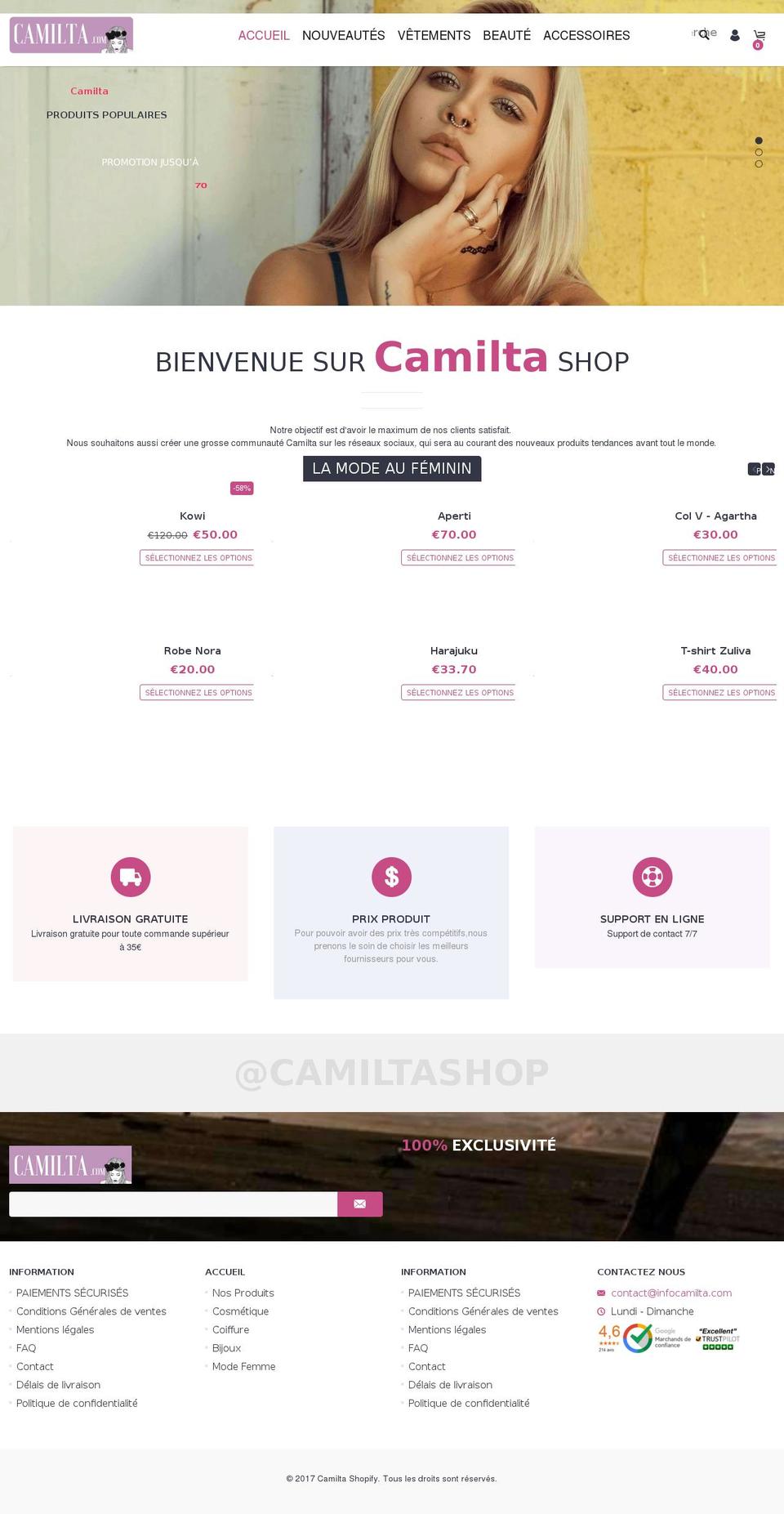 camilta.com shopify website screenshot