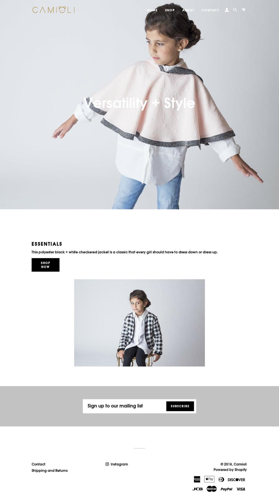 camioli.com shopify website screenshot