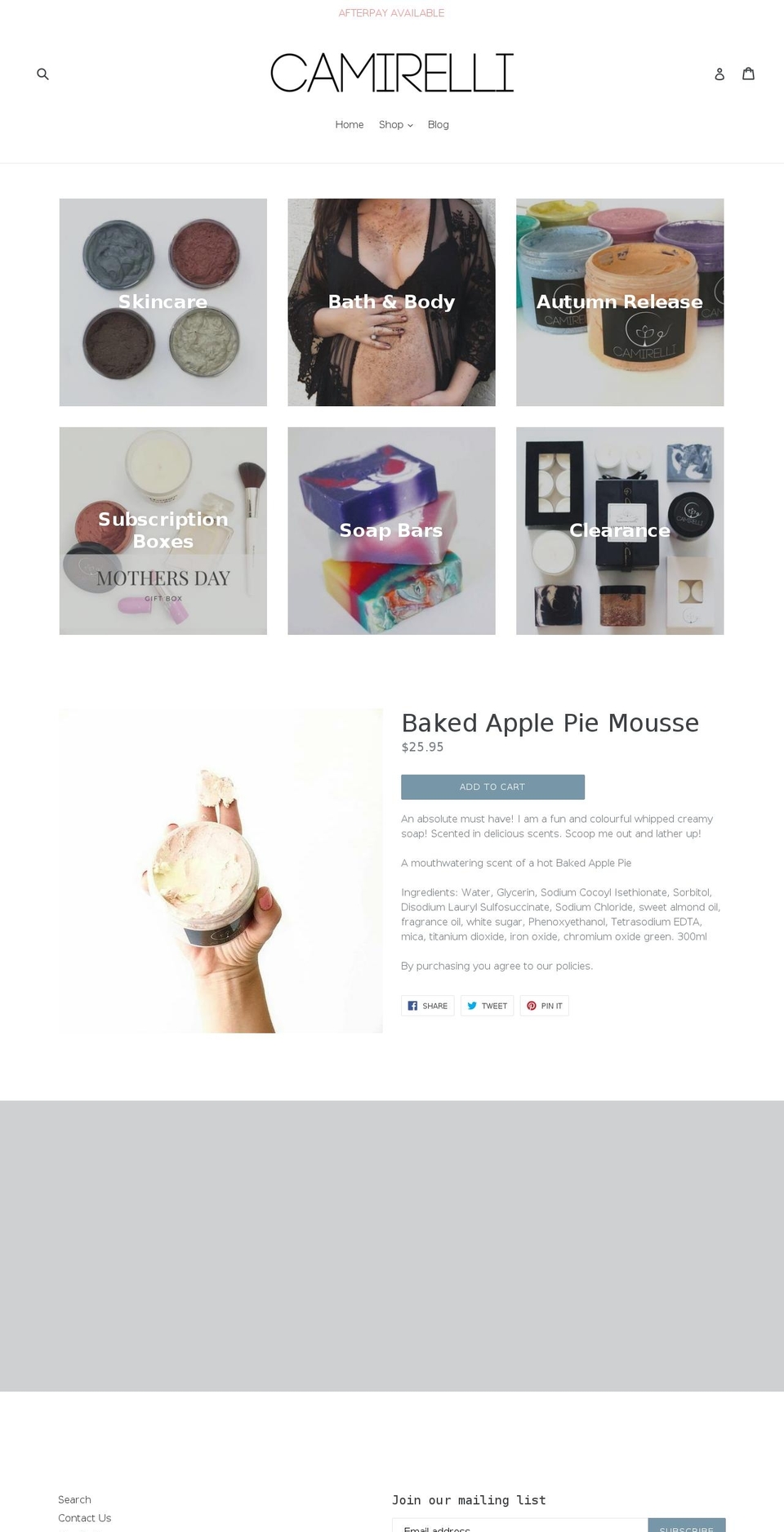 camirelli.com shopify website screenshot