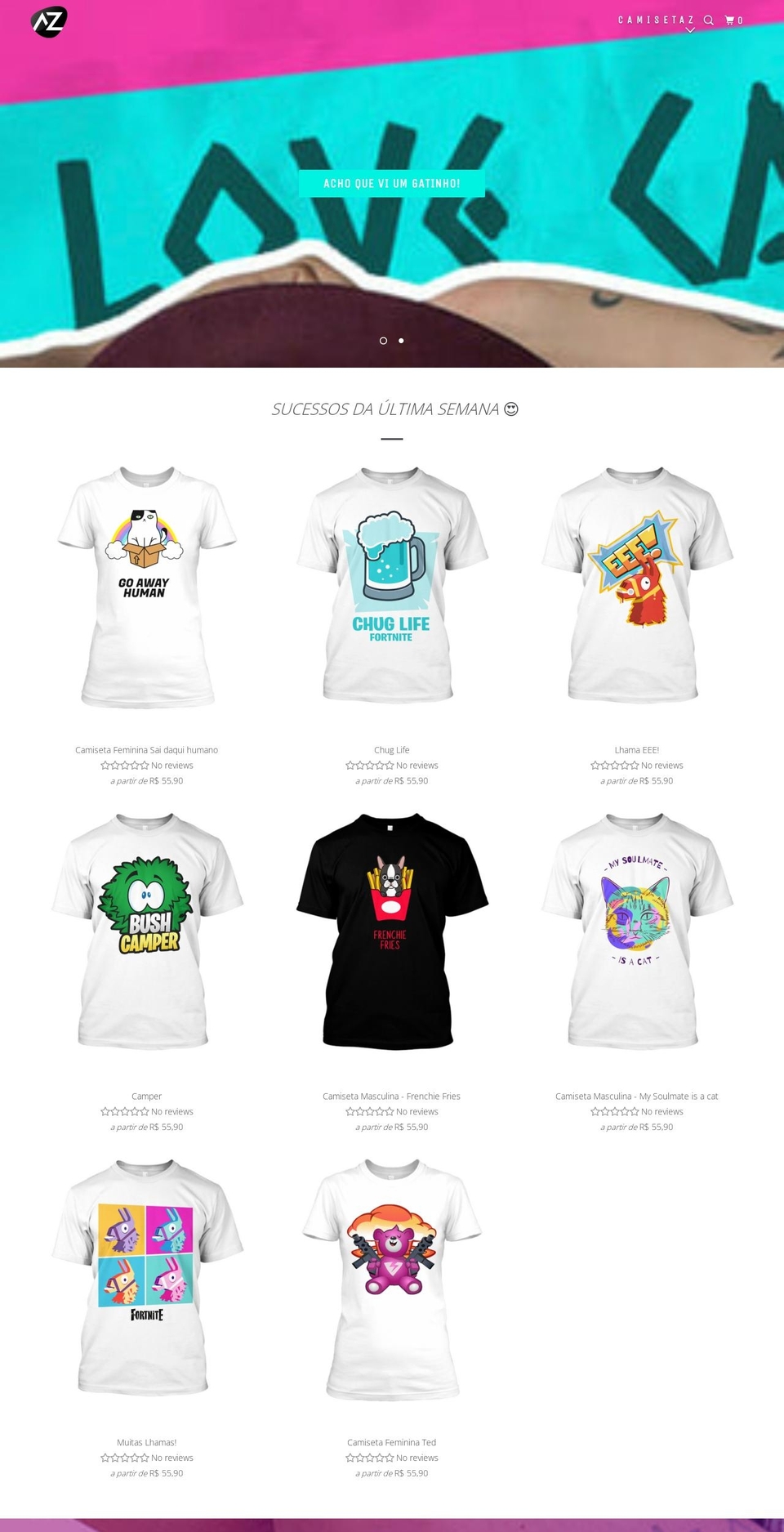 camisetaz.com.br shopify website screenshot