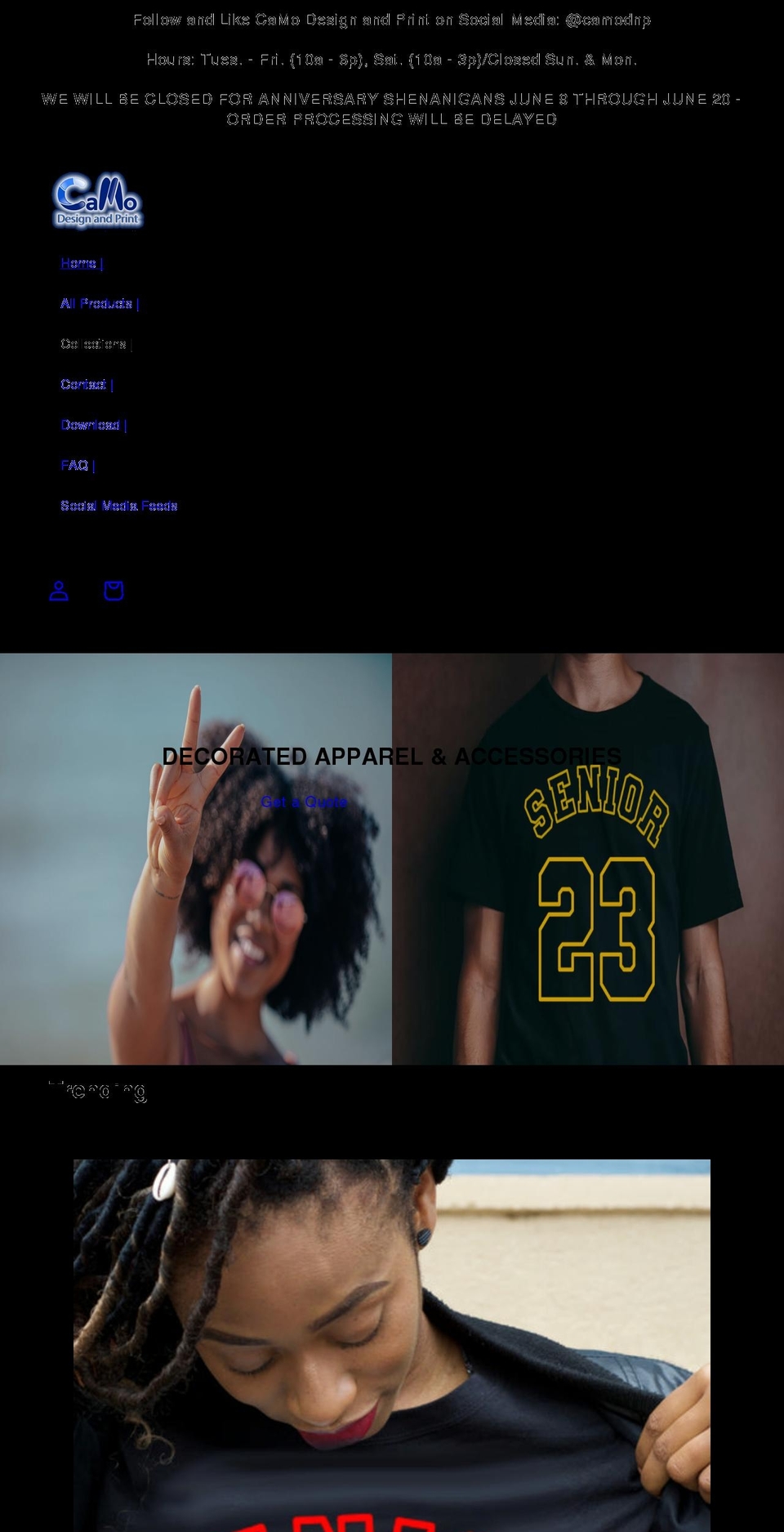 camodesignandprint.com shopify website screenshot