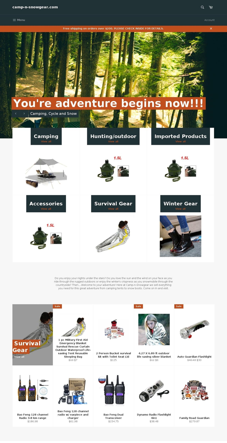 camp-n-snowgear.com shopify website screenshot