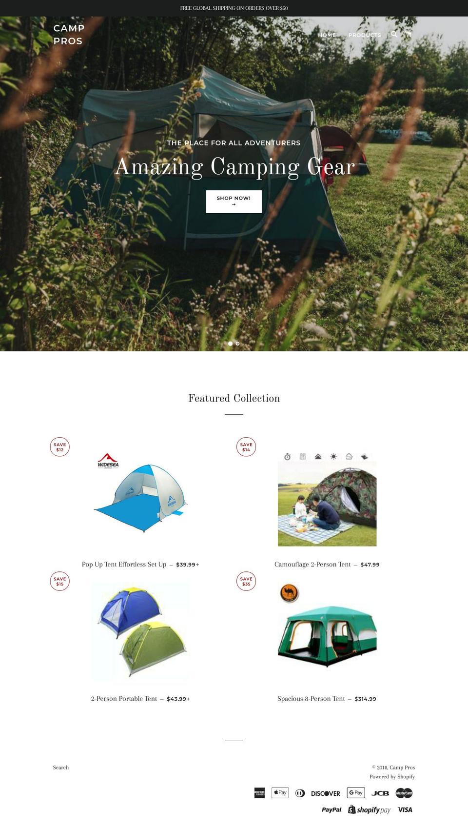 camp-pros.com — Shopify storefront screenshot