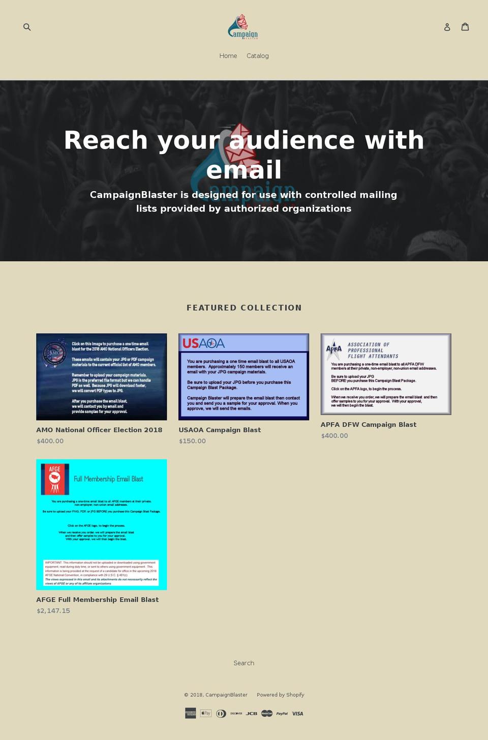 campaignblaster.com shopify website screenshot