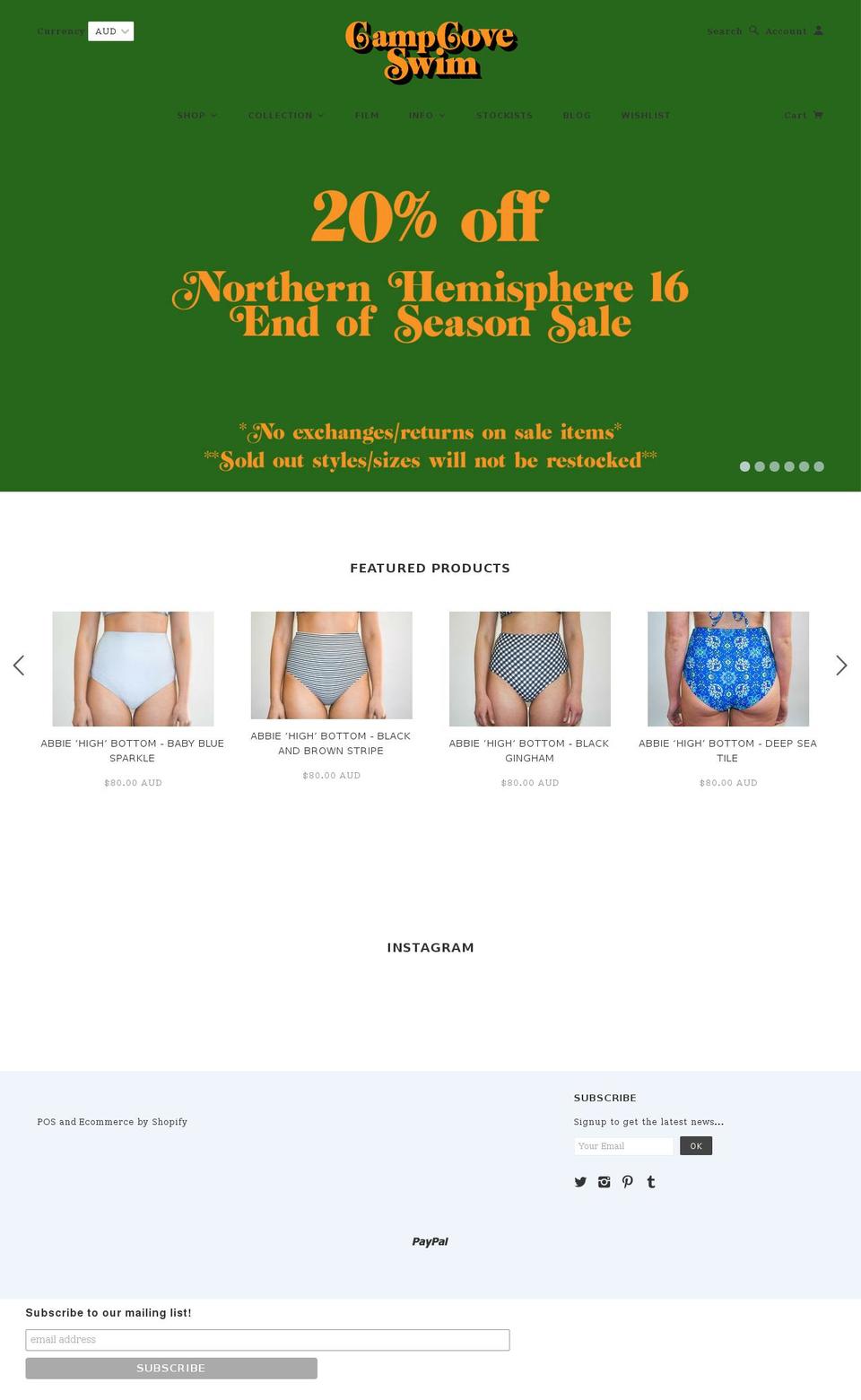 campcoveswim.com shopify website screenshot