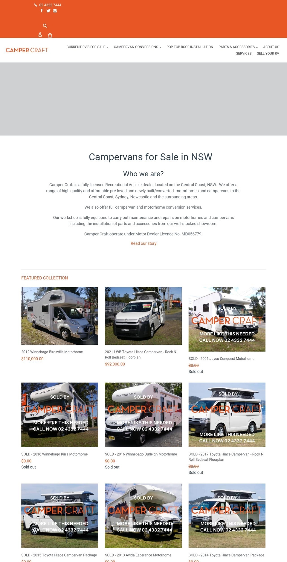 campercraft.com.au shopify website screenshot