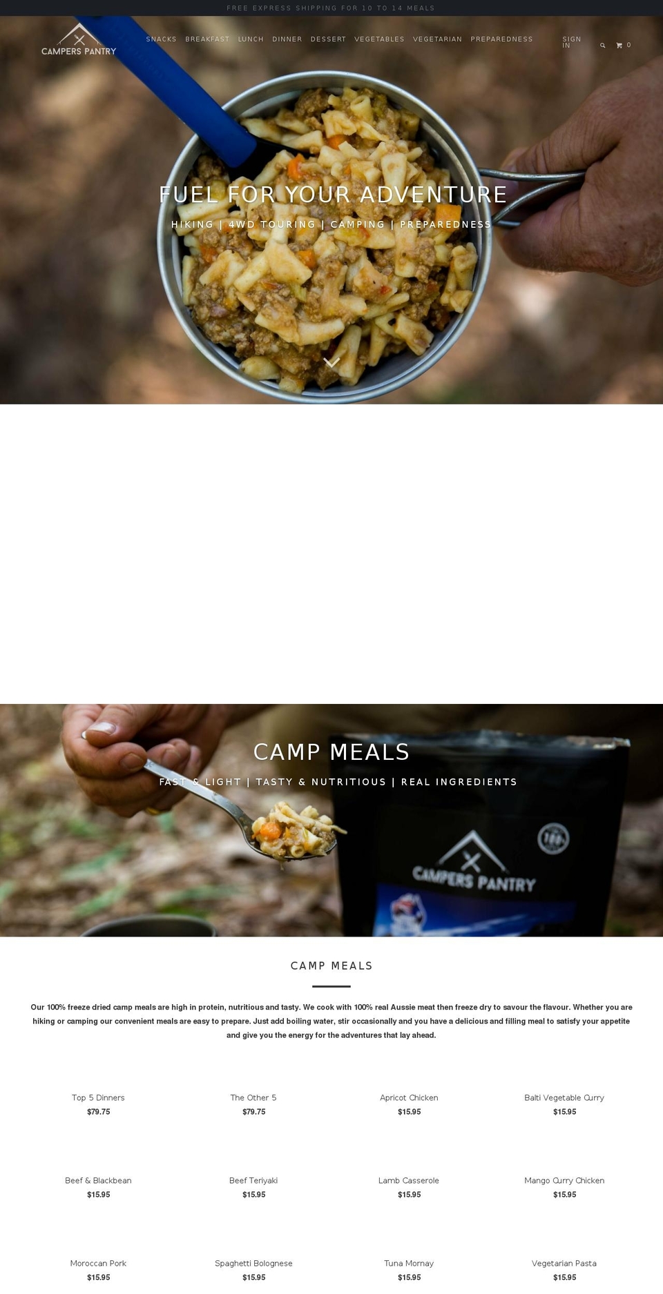 camperspantry.com.au shopify website screenshot