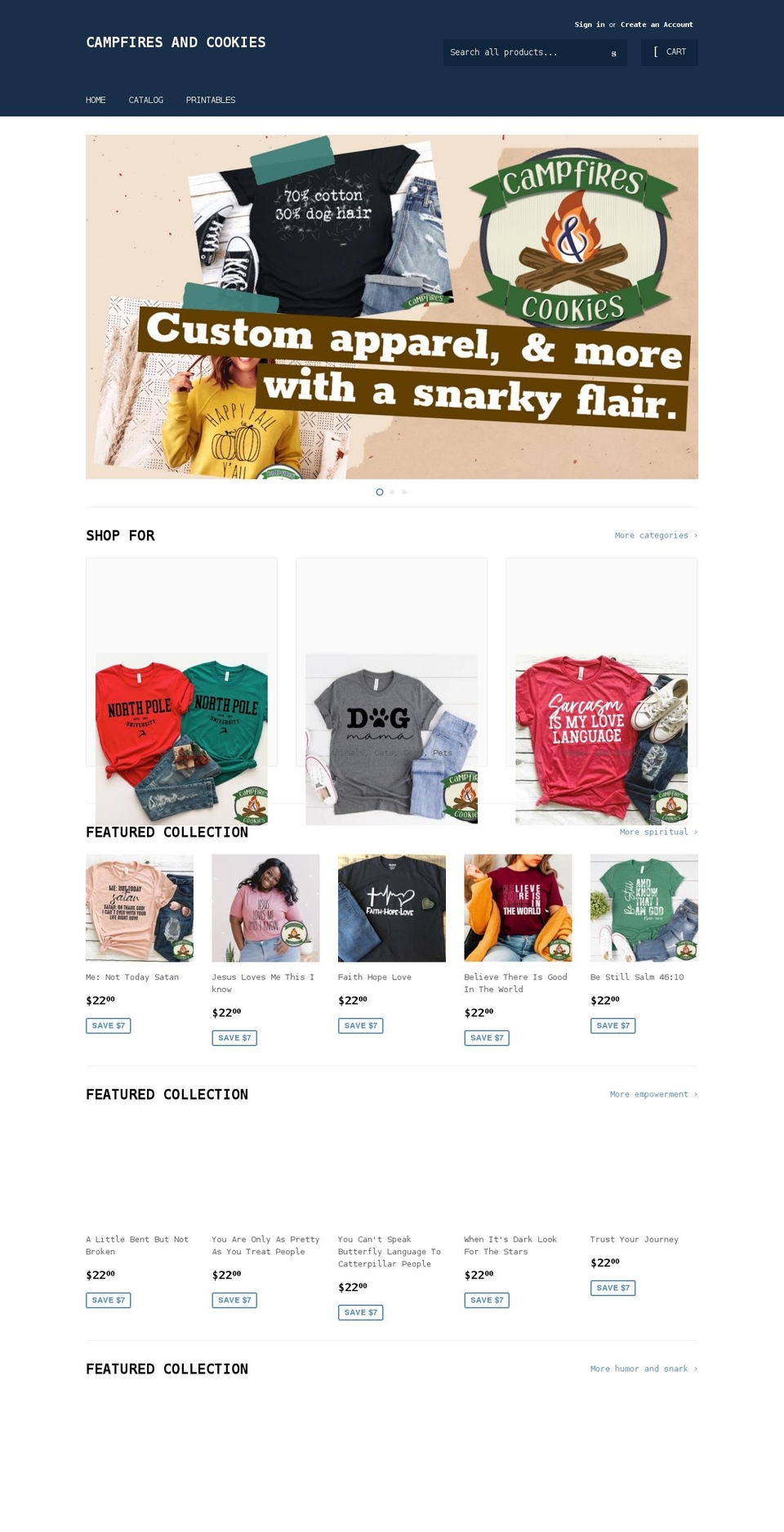 campfiresandcookies.com — Shopify storefront screenshot