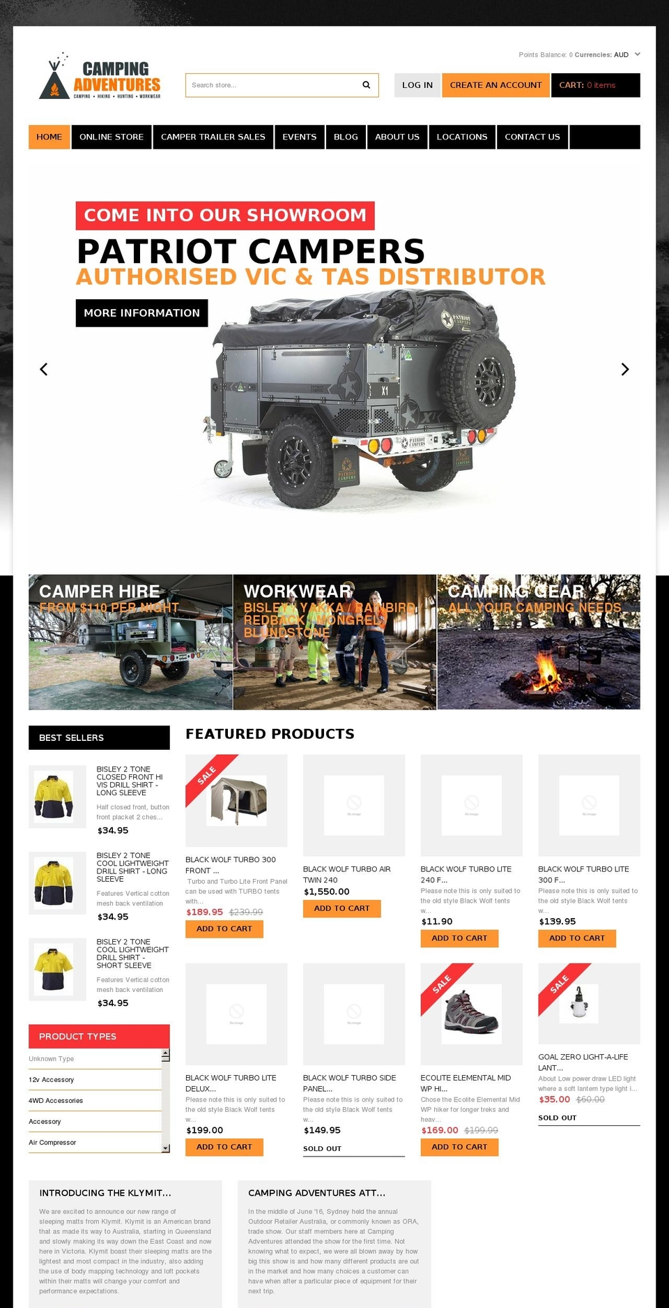 campingadventuresoz.com.au shopify website screenshot