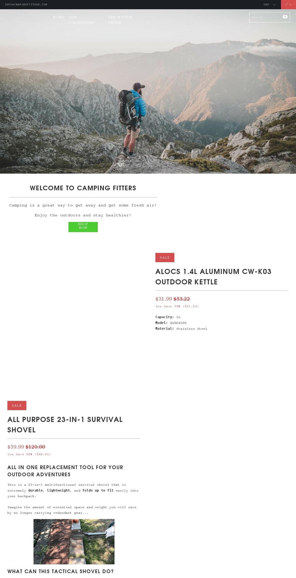 campingfitters.com shopify website screenshot