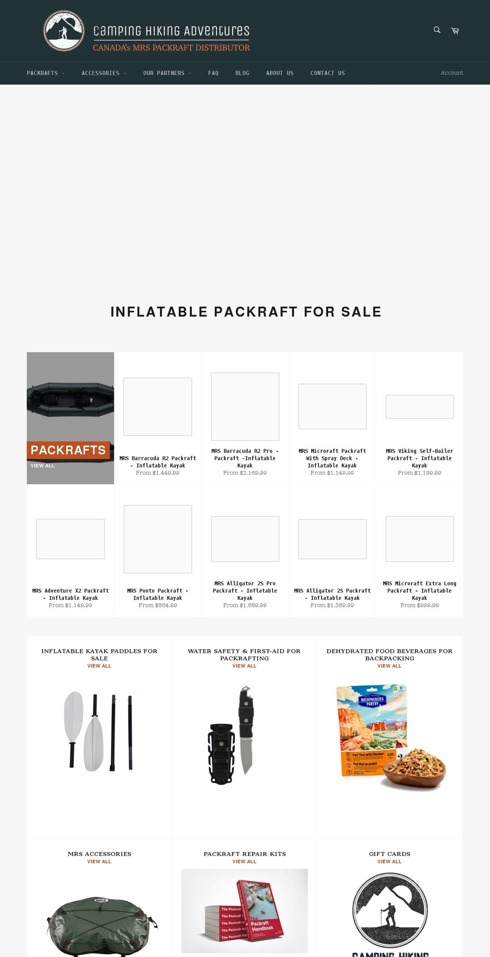 campinghikingadventures.com shopify website screenshot