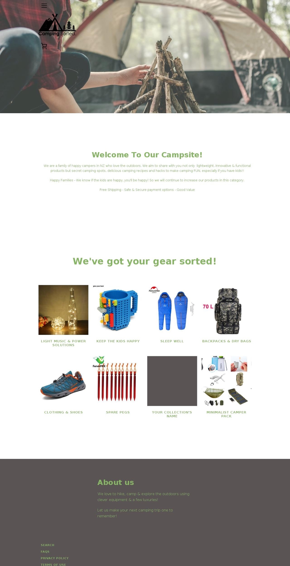 campingsorted.com — Shopify storefront screenshot