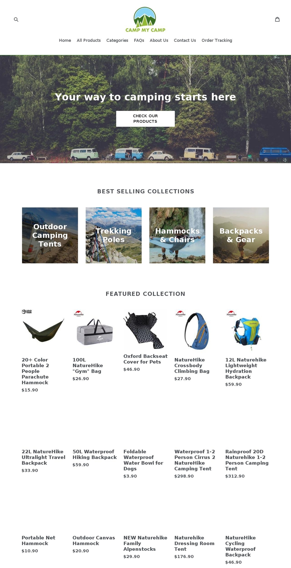 campmycamp.com — Shopify storefront screenshot