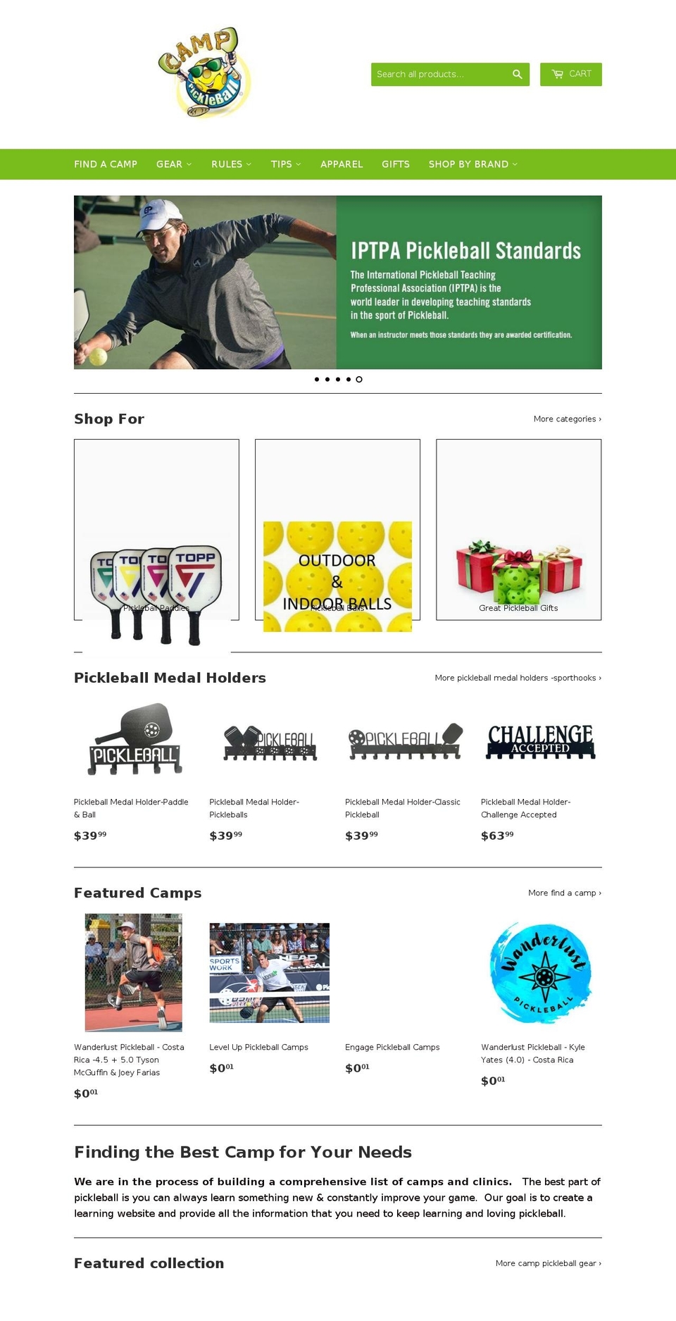 camppickleball.com shopify website screenshot