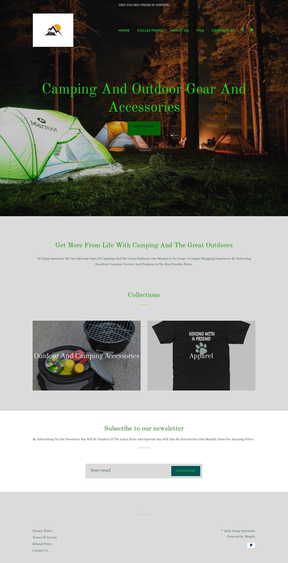 campsanctuary.com — Shopify storefront screenshot