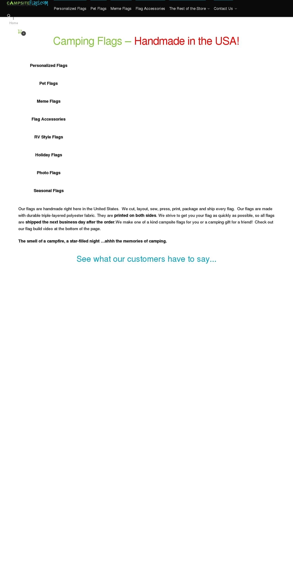 campsiteflags.com — Shopify storefront screenshot