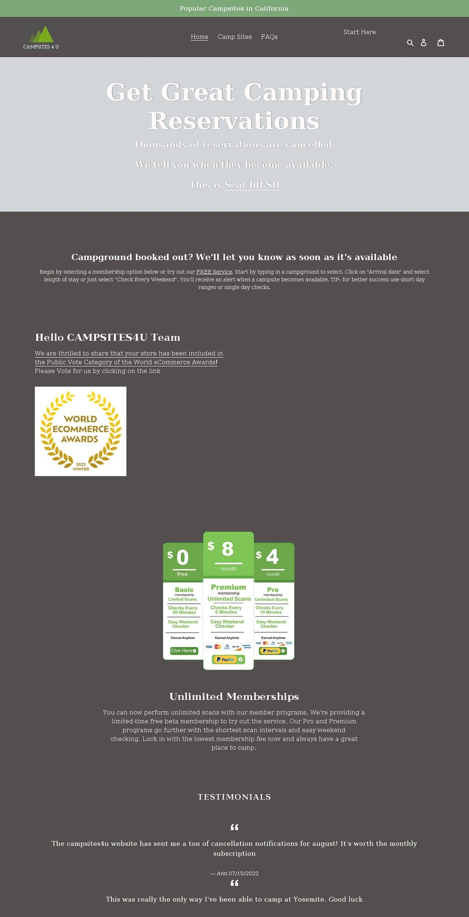 campsites4u.com shopify website screenshot