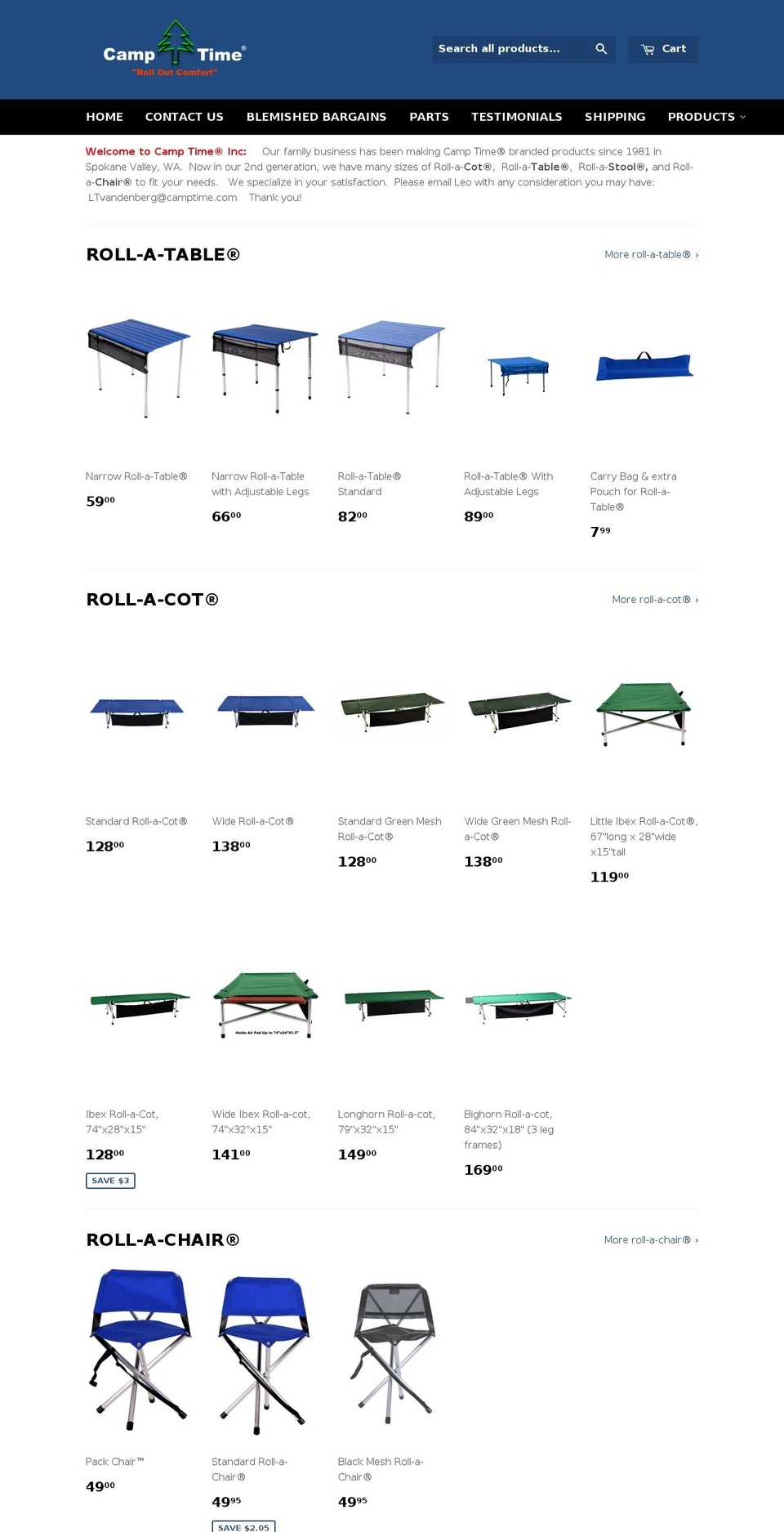 camptime.com shopify website screenshot