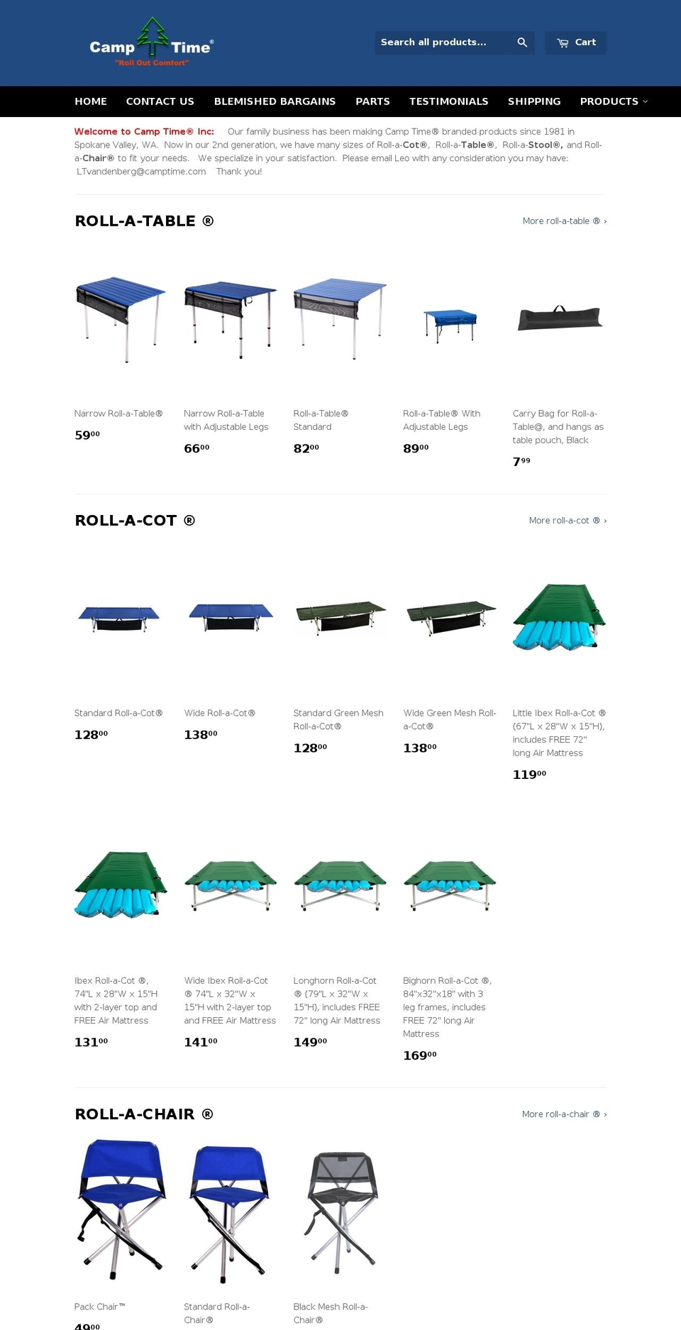 camptimespecialties.com shopify website screenshot